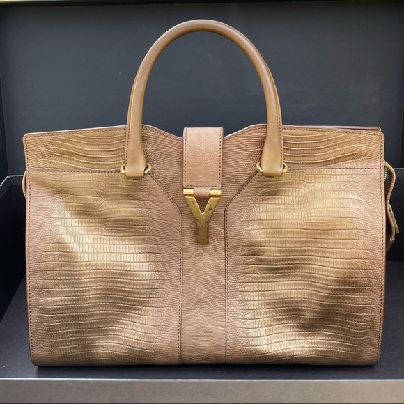 🌻 HOST PICK 🎉 Rare Yves Saint Laurent Gold Sheen Lizard Embossed Cabas ChYc 🌻 - Picture 3 of 9